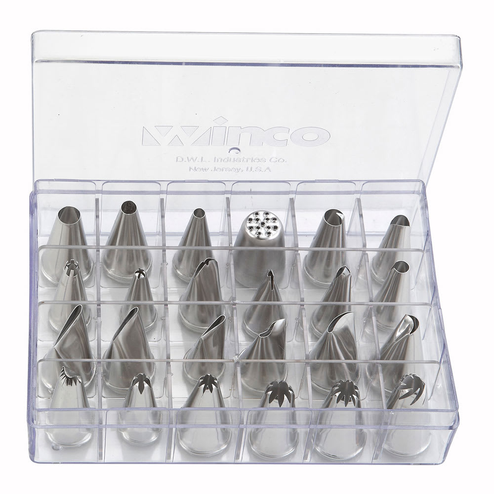 Winco CDT24 24 Piece Cake Decorating Tube Set, Stainless