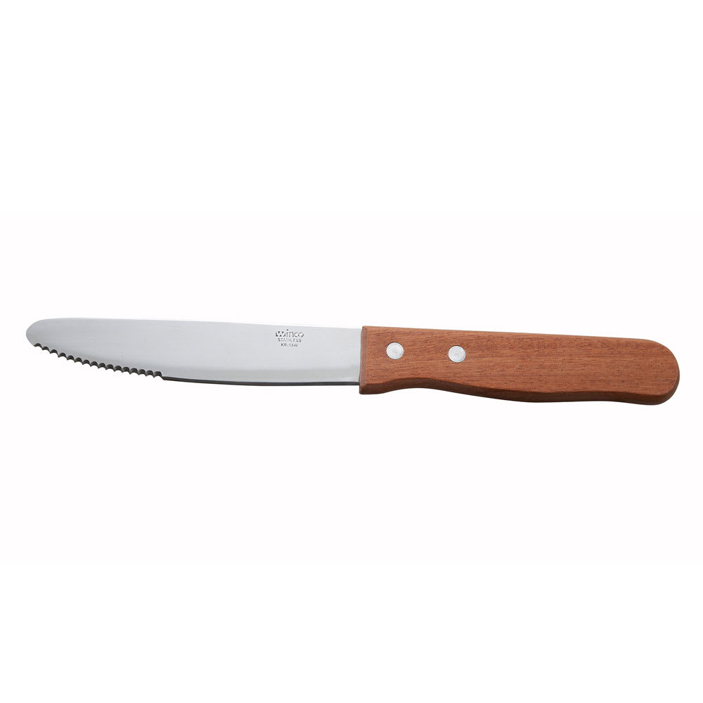 Winco KB-15W Jumbo Steak Knife w/ 5" Round Edge Blade & Wood Handle