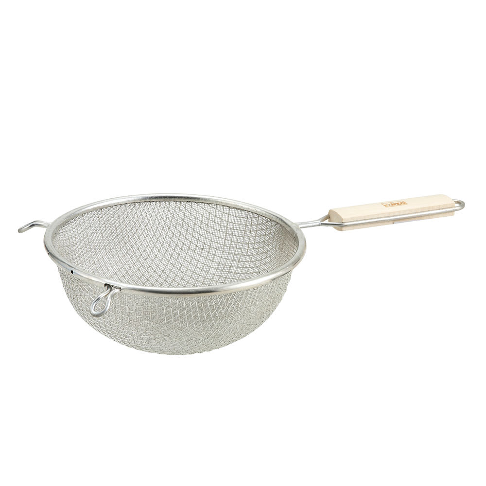 080-MSTF8D 8" Round Strainer w/ Double Tinned Mesh & Wood Handle, Fine
