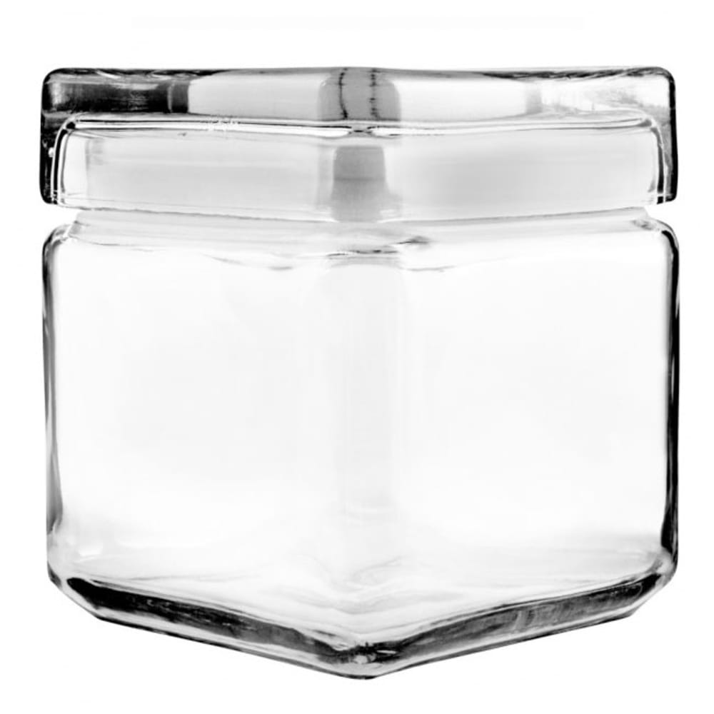 Anchor® Stackable Square Glass Jar w/Glass Lid, 1.5 qt, Clear, 4/Carton