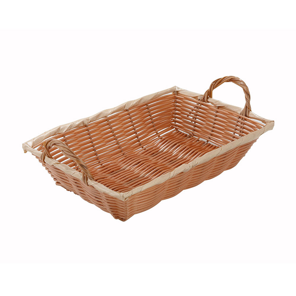 080-PWBN12B Oblong Woven Basket w/ Handle, 12 x 8 x 3", Poly, Natural