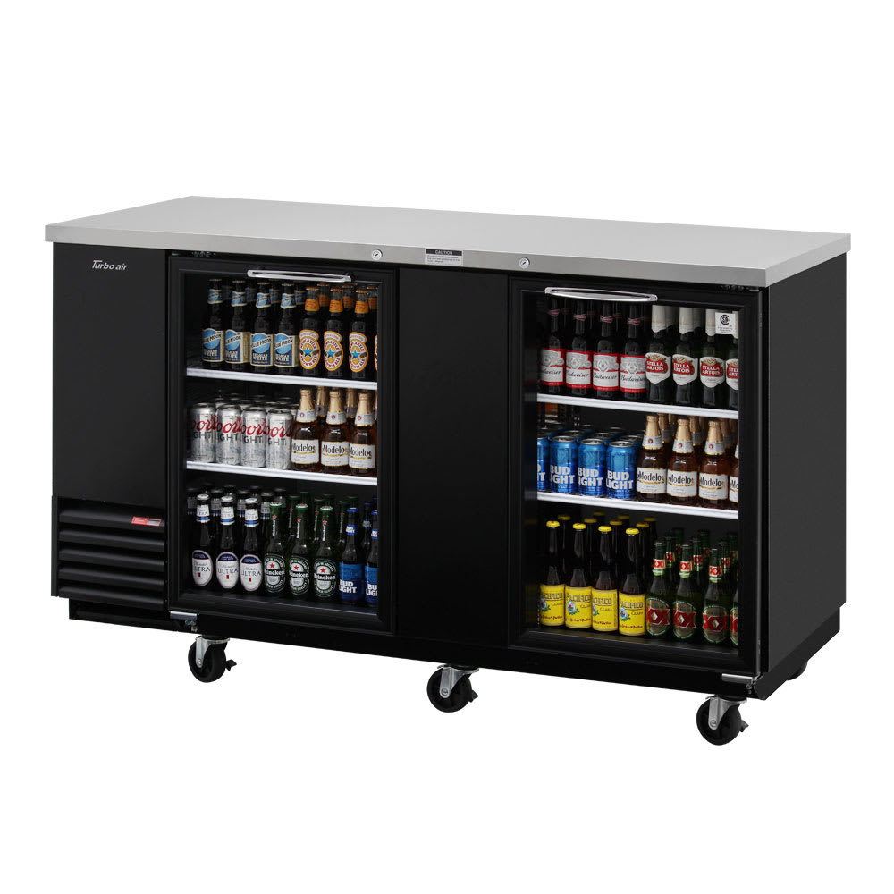 083-TBB3SGN 69" Bar Refrigerator - 2 Swinging Glass Doors, Black, 115v
