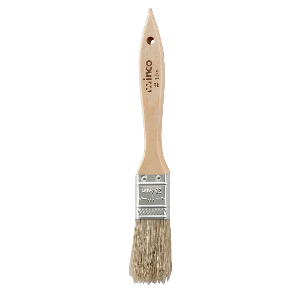 Winco WBR-10 Flat Pastry Brush, 1" Wide w/ Flat Boar Bristles & Wooden Handle