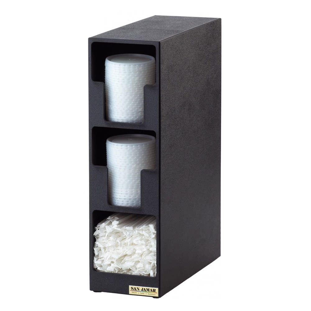 094-L2202 Dimension Lid Tower, 2 Lid, 1 Straw, Black Poly