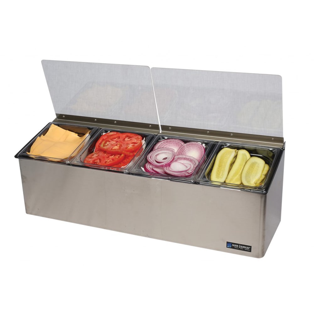 094-FP8244FL (4) Compartment Bar Garnish Tray - Flat Hinged Lid