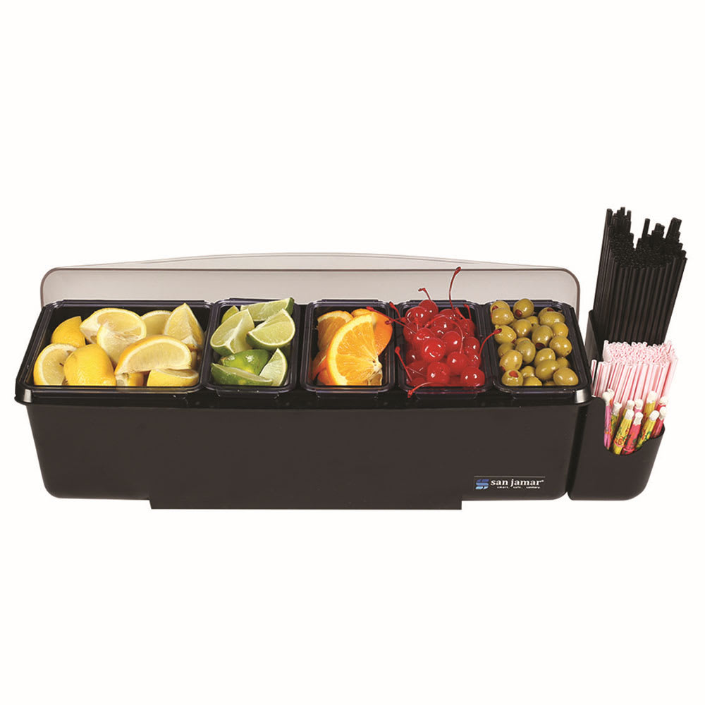 San Jamar BD4005E (5) Compartment Bar Garnish Tray - Domed Lid
