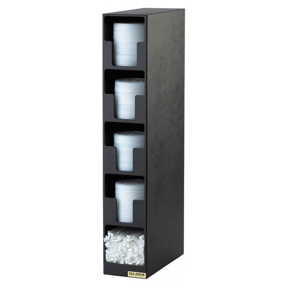 094-L2204 Dimension Lid Tower, 4 Lid, 1 Straw, Black Poly