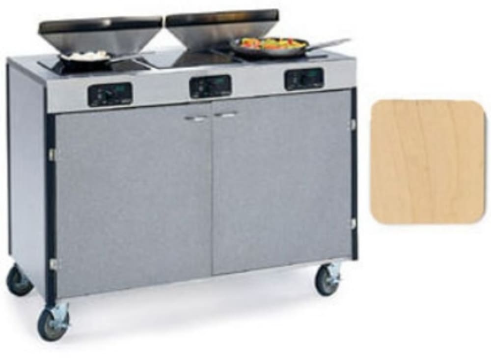Lakeside 2085 HRMAP 40 1/2" High Mobile Cooking Cart w/ 3 Induction Stove, Hard Rock Maple