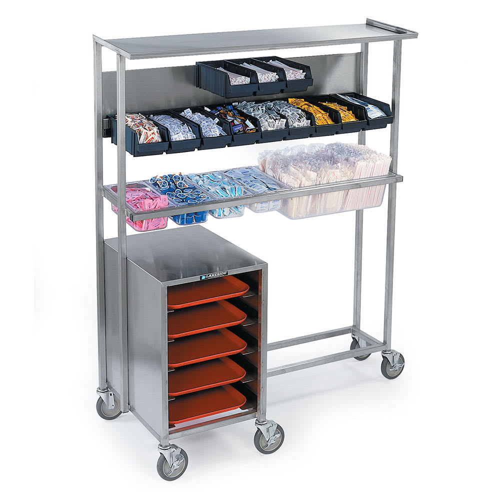 121-2610 Mobile Tray Starter Station w/ Tray Compartment, Holds 2 Rows Bins