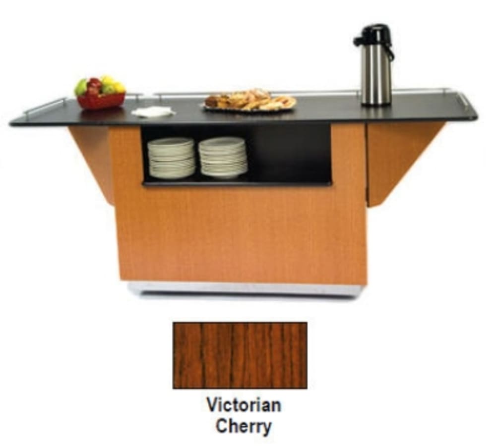 121-6855VCHER 99" Breakout Mobile Serving Counter w/ Shelves & Laminate Top, Victorian C...