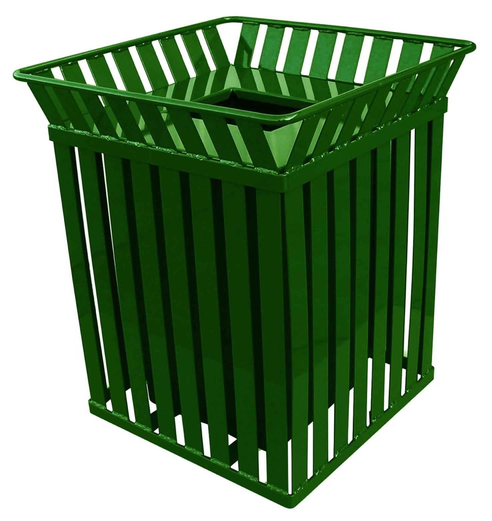 125-M3601SQFTGN 40 Gallon Outdoor Square Trash Can w/ Anchor Kit, Green