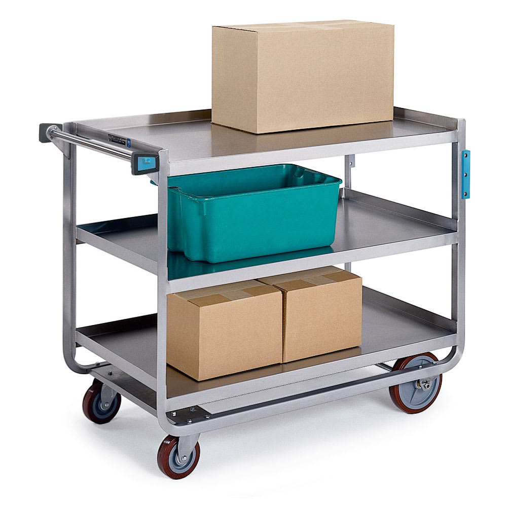 121-954 3 Level Stainless Utility Cart w/ 1000 lb Capacity, Raised Ledges