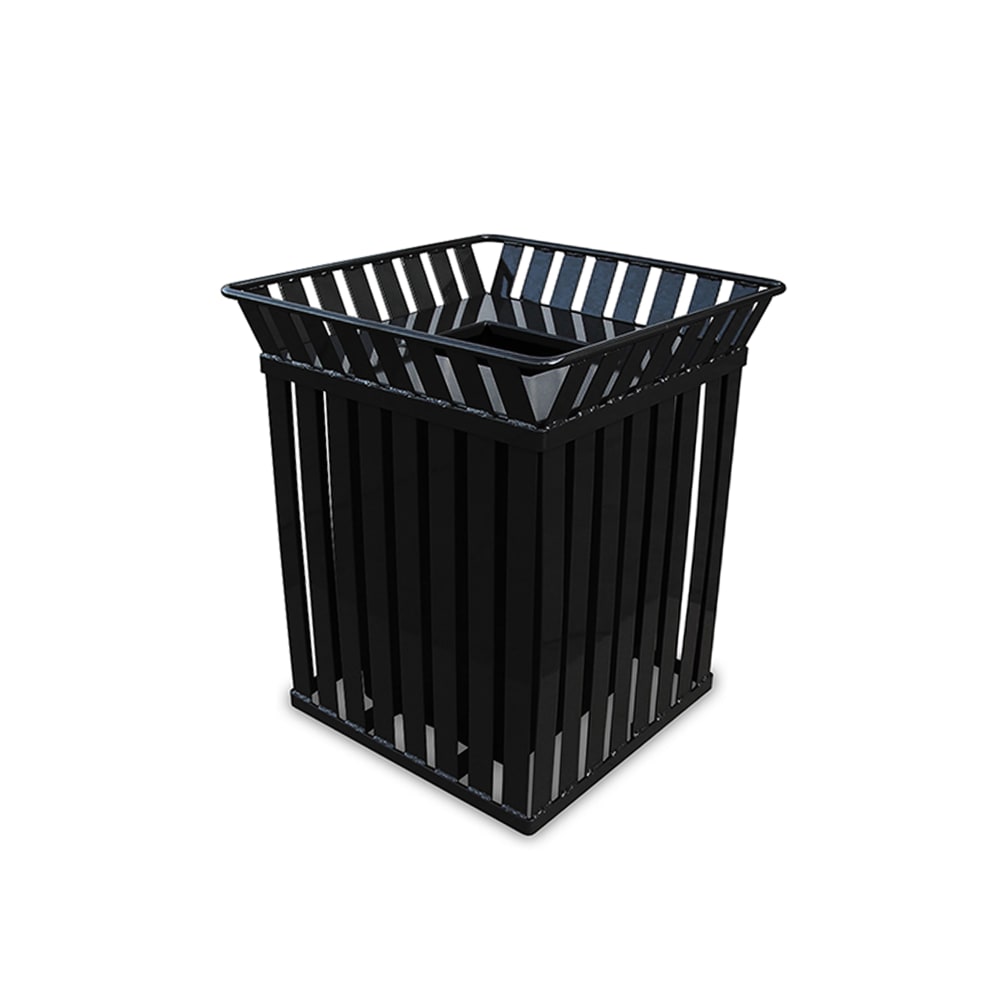 Alpine ALP4400-01-GRY Round 32-Gallon Outdoor Trash Can with Slatted, Recycled Plastic Panels, Gray