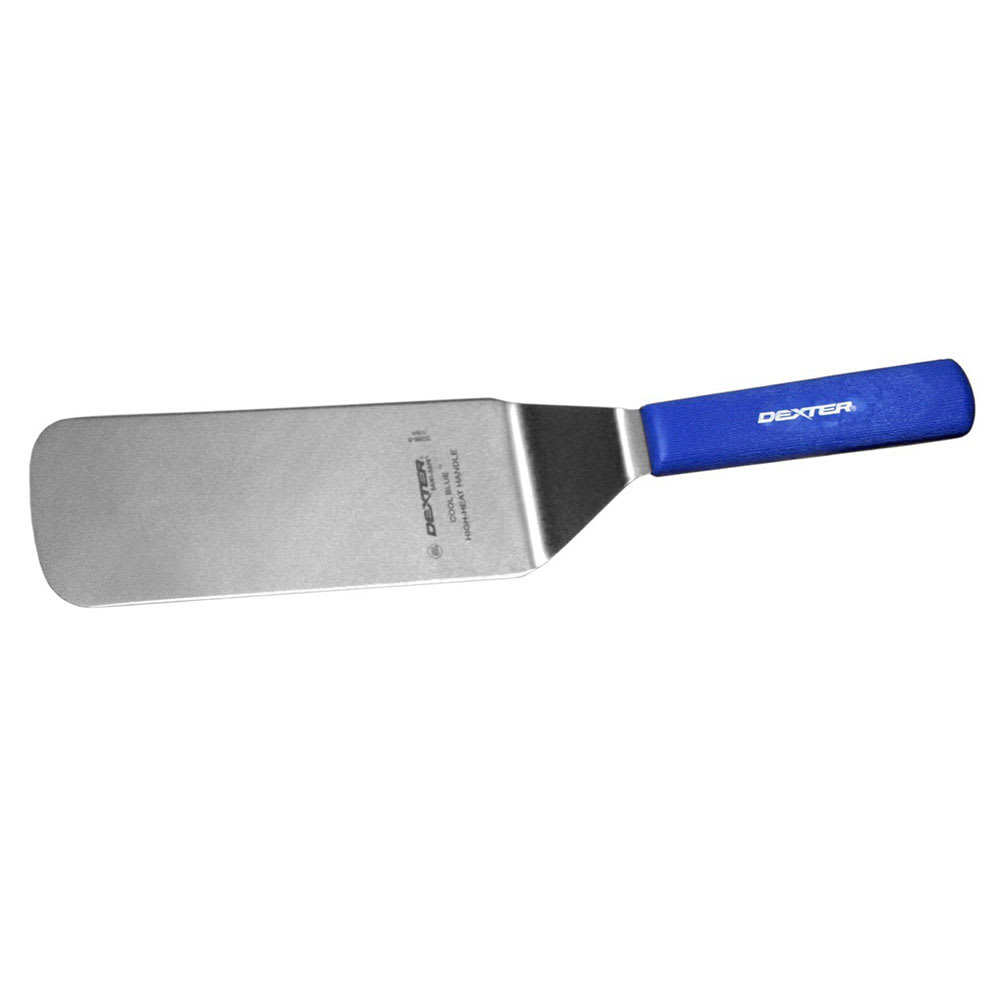 135-19693H SANI-SAFE® 8"x3" Grill Turner w/ Polypropylene Blue Handle, Stainless Steel