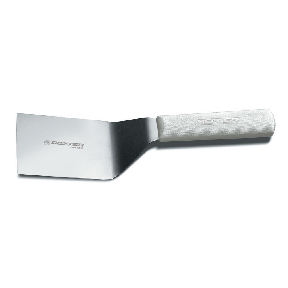 135-19683 SANI-SAFE® 6"x3" Hamburger Turner w/ Polypropylene White Handle, Stainless St...
