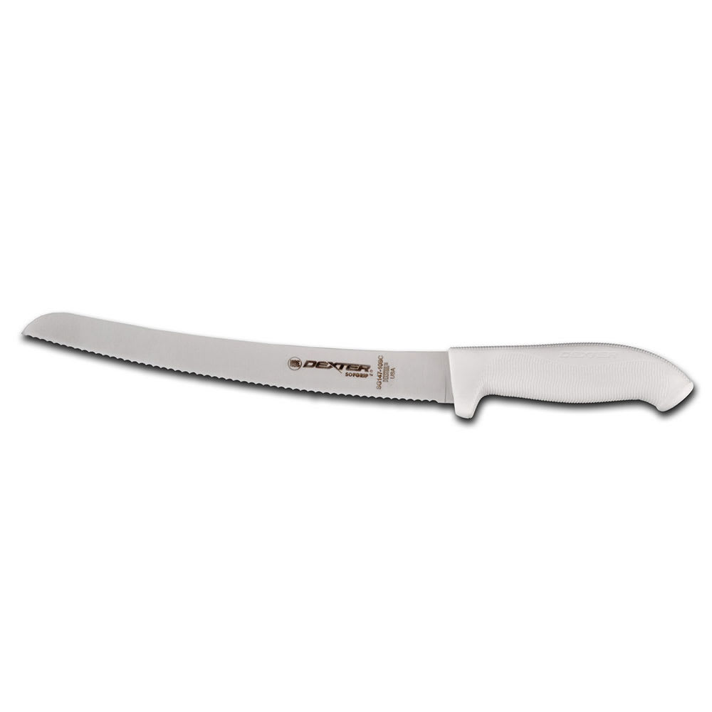 Dexter Russell SG147-10SC-PCP 10" Bread Knife w/ Soft White Rubber Handle, Carbon Steel