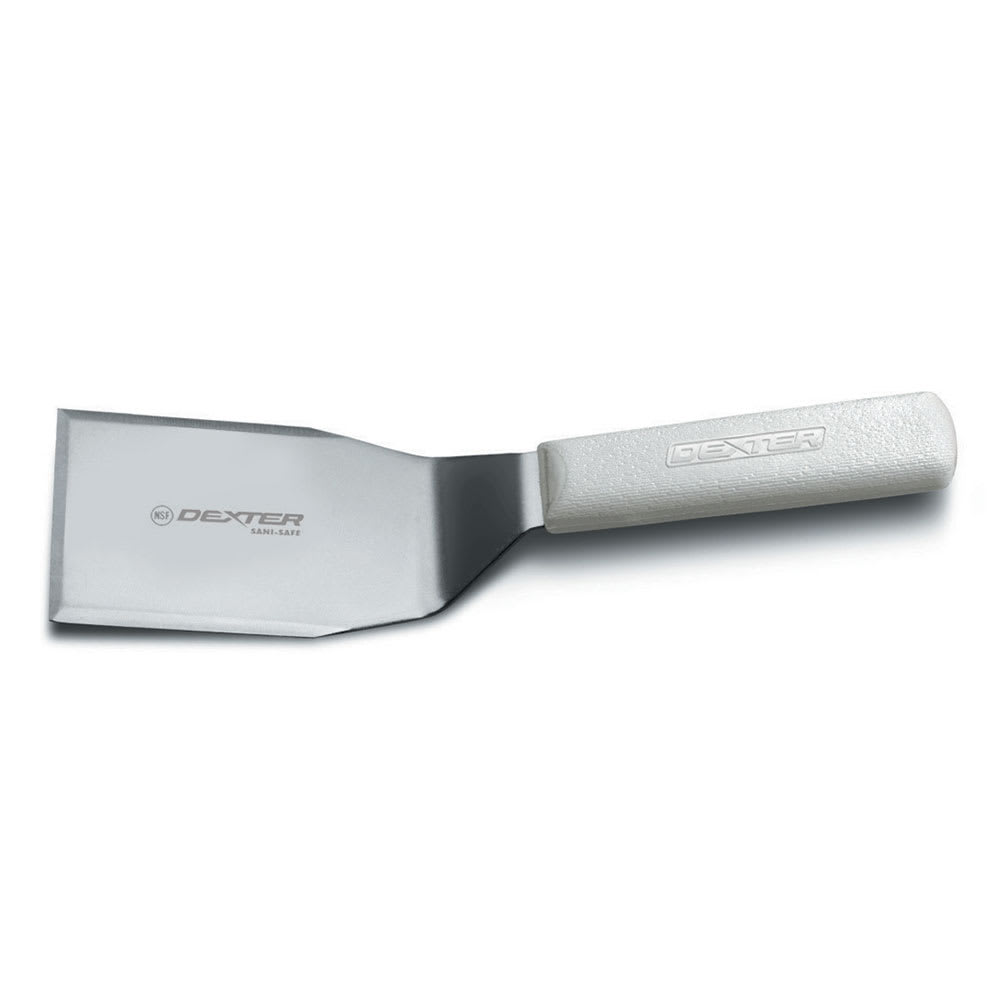 135-16443 SANI-SAFE® 5"x4" Hamburger Turner w/ Polypropylene White Handle, Stainless St...