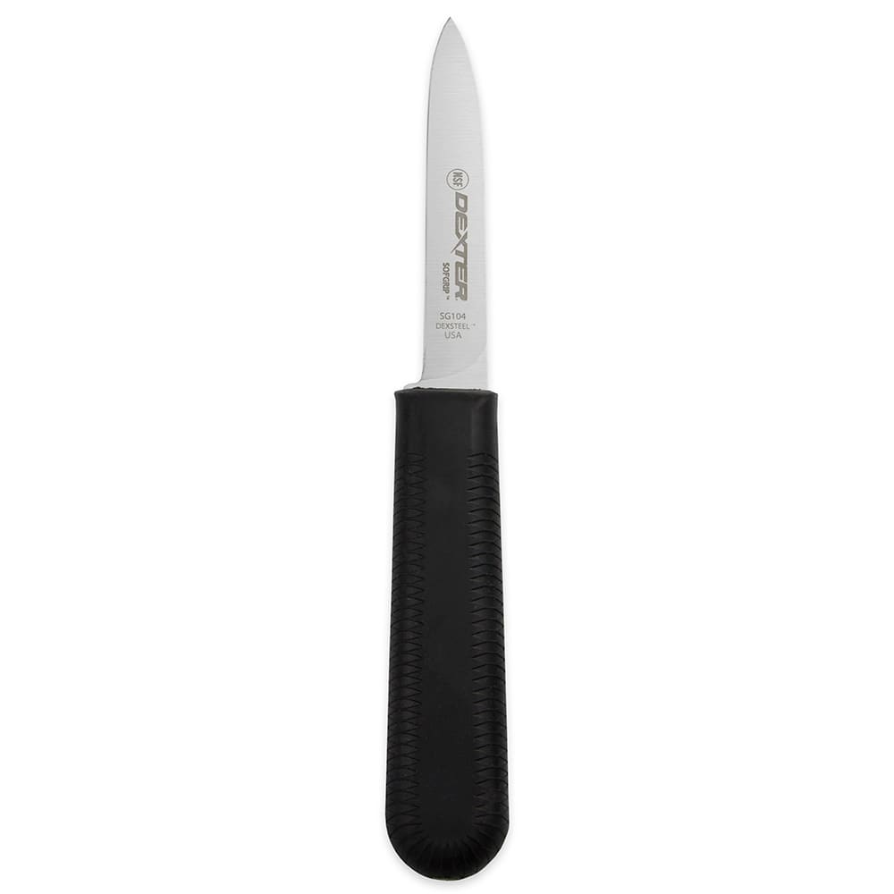 Dexter Russell SG104B-PCP 3 1/4" Paring Knife w/ Soft Black Rubber Handle, Carbon Steel