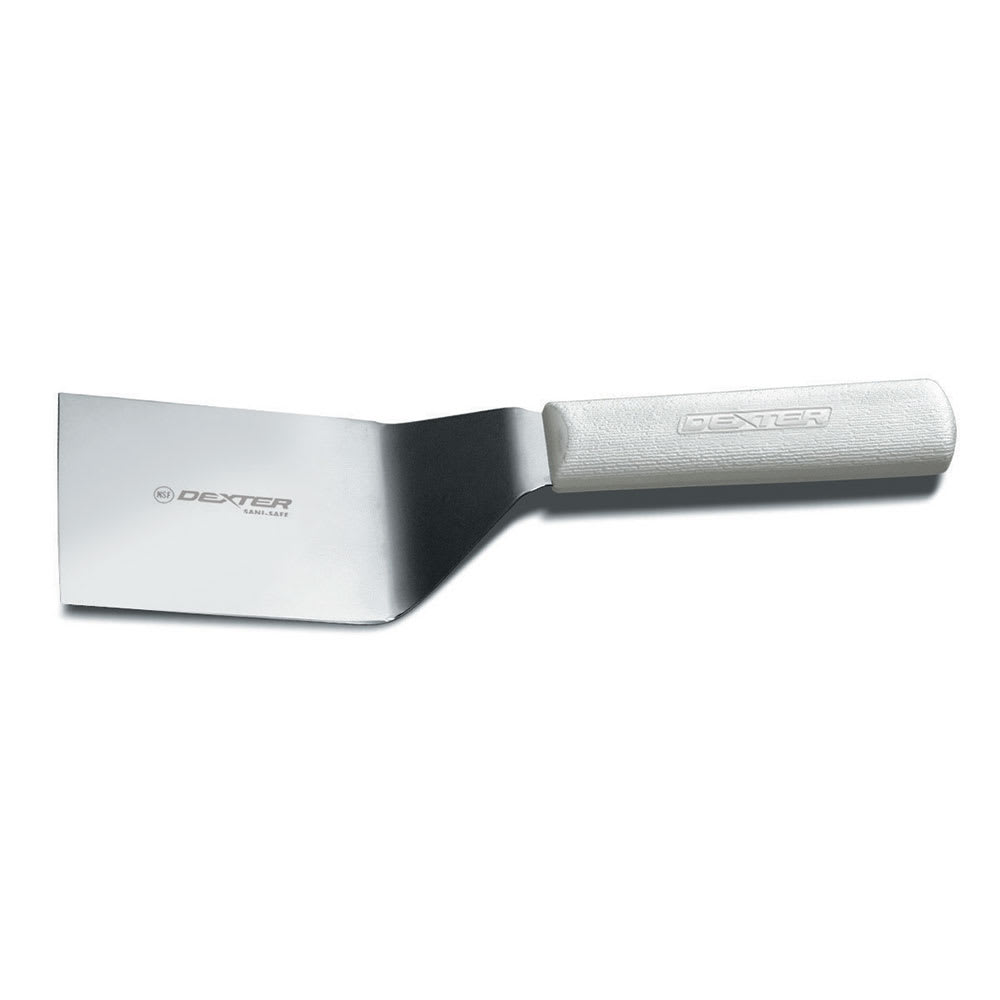135-16343 SANI-SAFE® 4"x3" Hamburger Turner w/ Polypropylene White Handle, Stainless St...