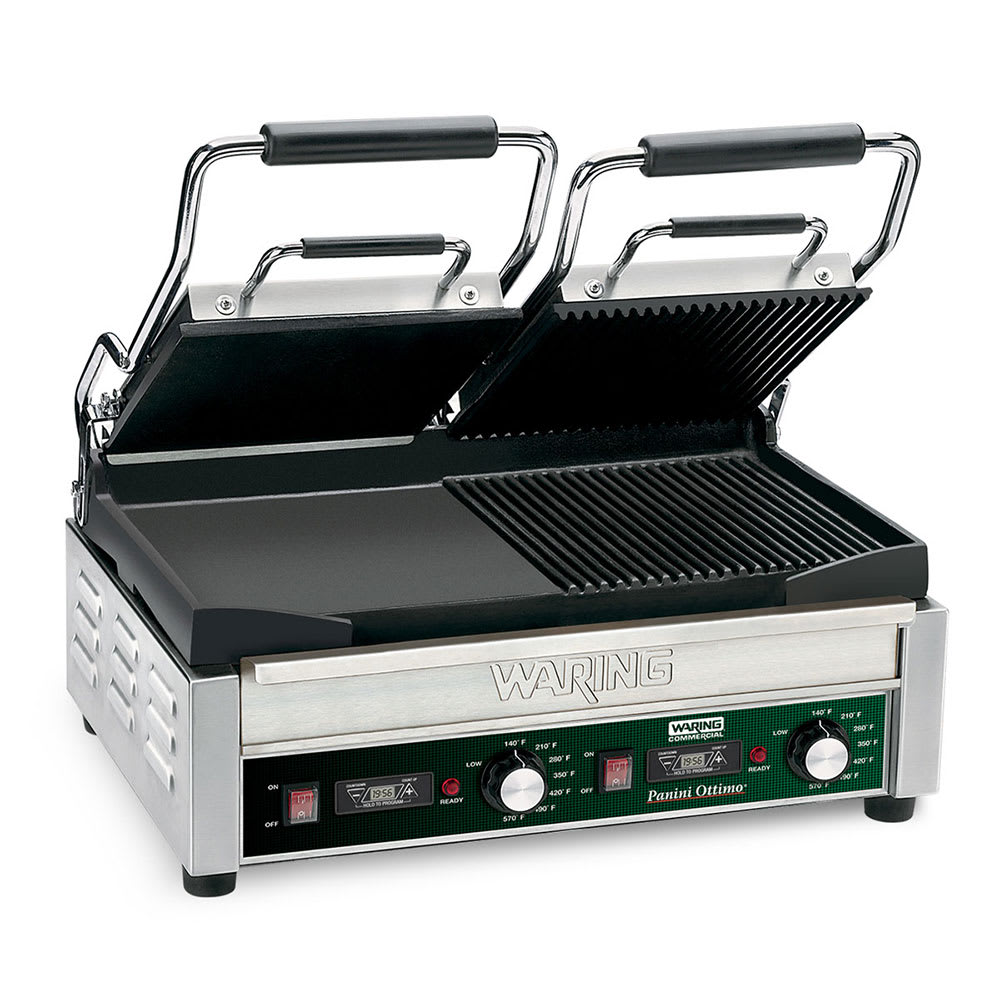 141-WDG300T Double Commercial Panini Press w/ Cast Iron Grooved & Smooth Plates, 240v/1ph