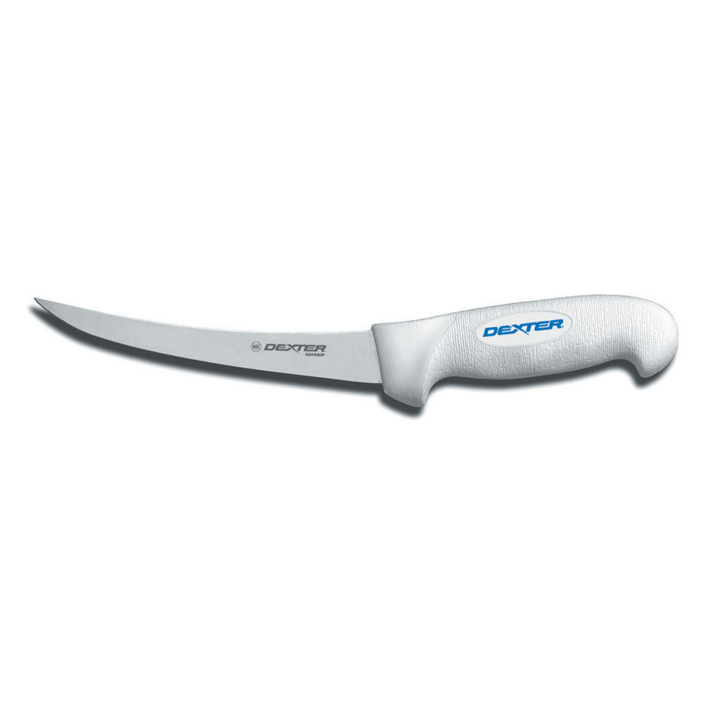 135-24003 6" Narrow Stiff Boning Knife w/ Soft White Rubber Handle, Carbon Steel