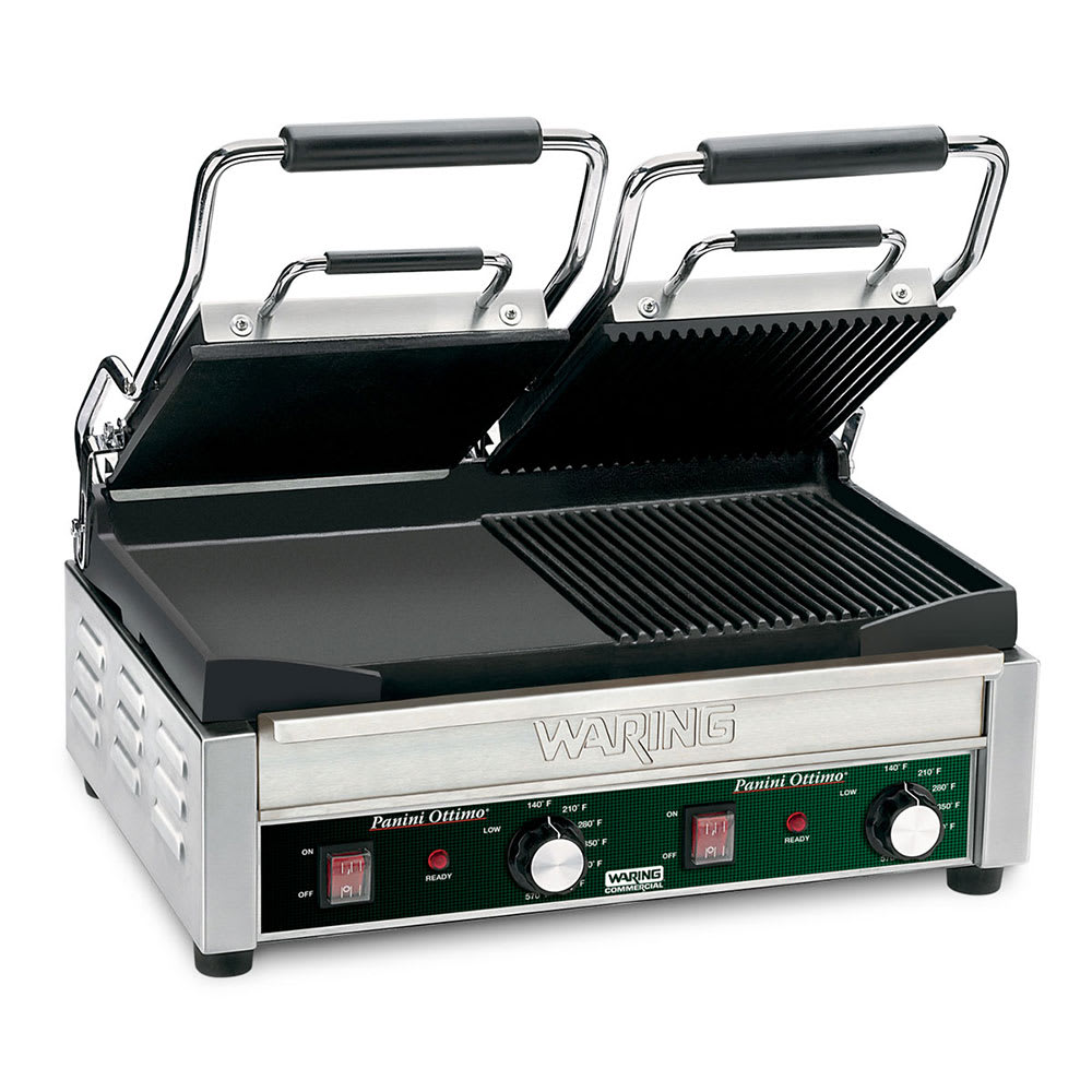 141-WDG300 Double Commercial Panini Press w/ Cast Iron Grooved & Smooth Plates, 240v/1ph