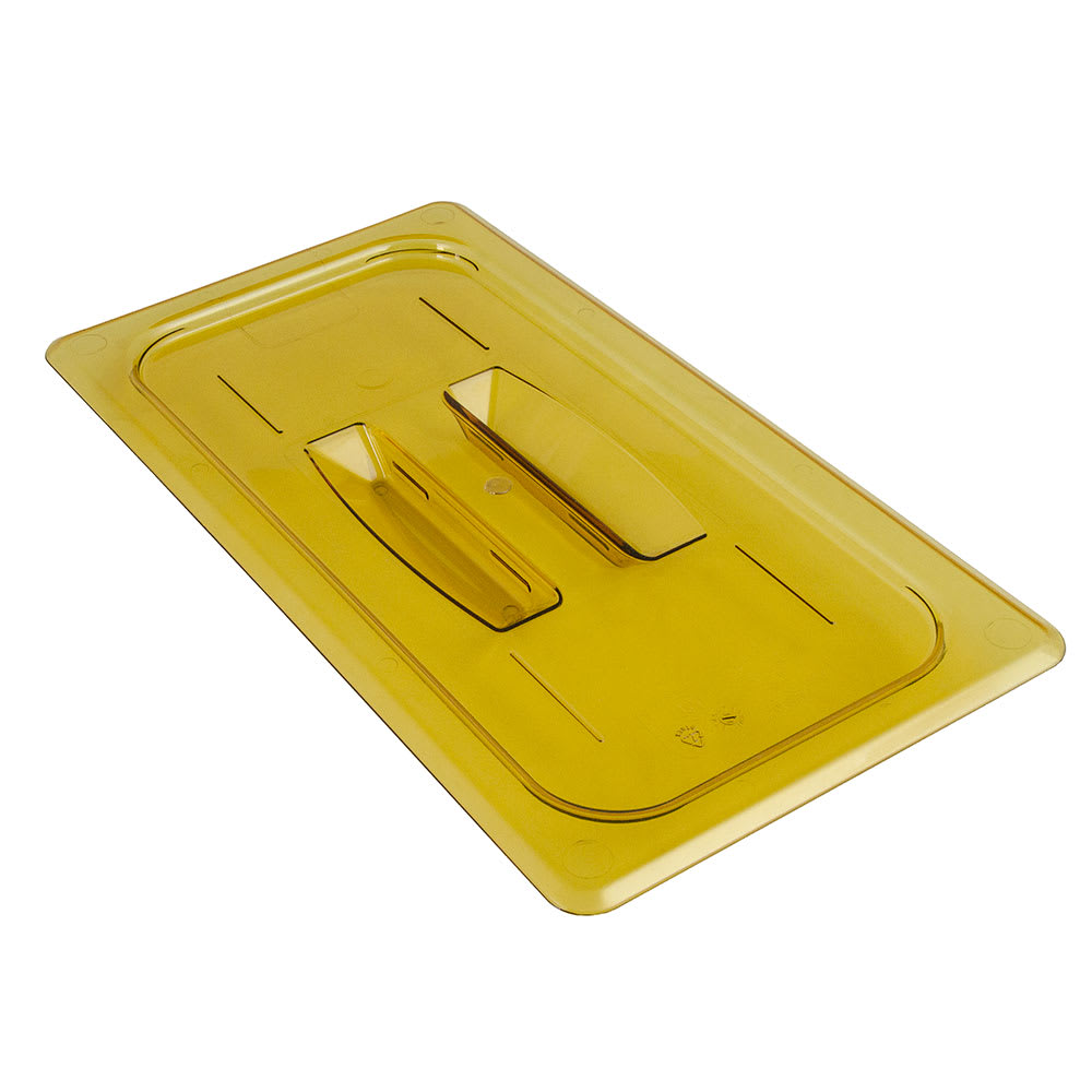 144-30HPCH150 H-Pan Food Pan Cover - 1/3 Size, Non-Stick, Flat with Handle, Amber