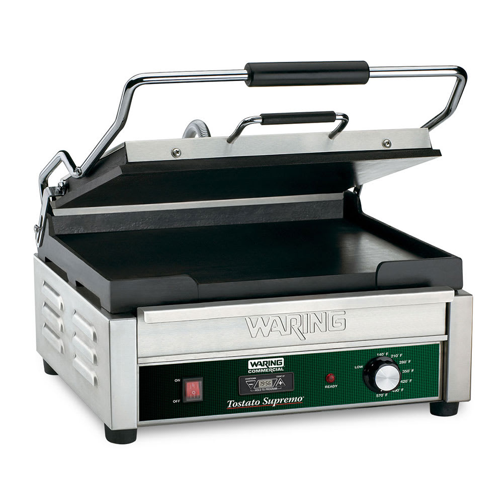 141-WFG250T Single Commercial Panini Press w/ Cast Iron Smooth Plates, 120v
