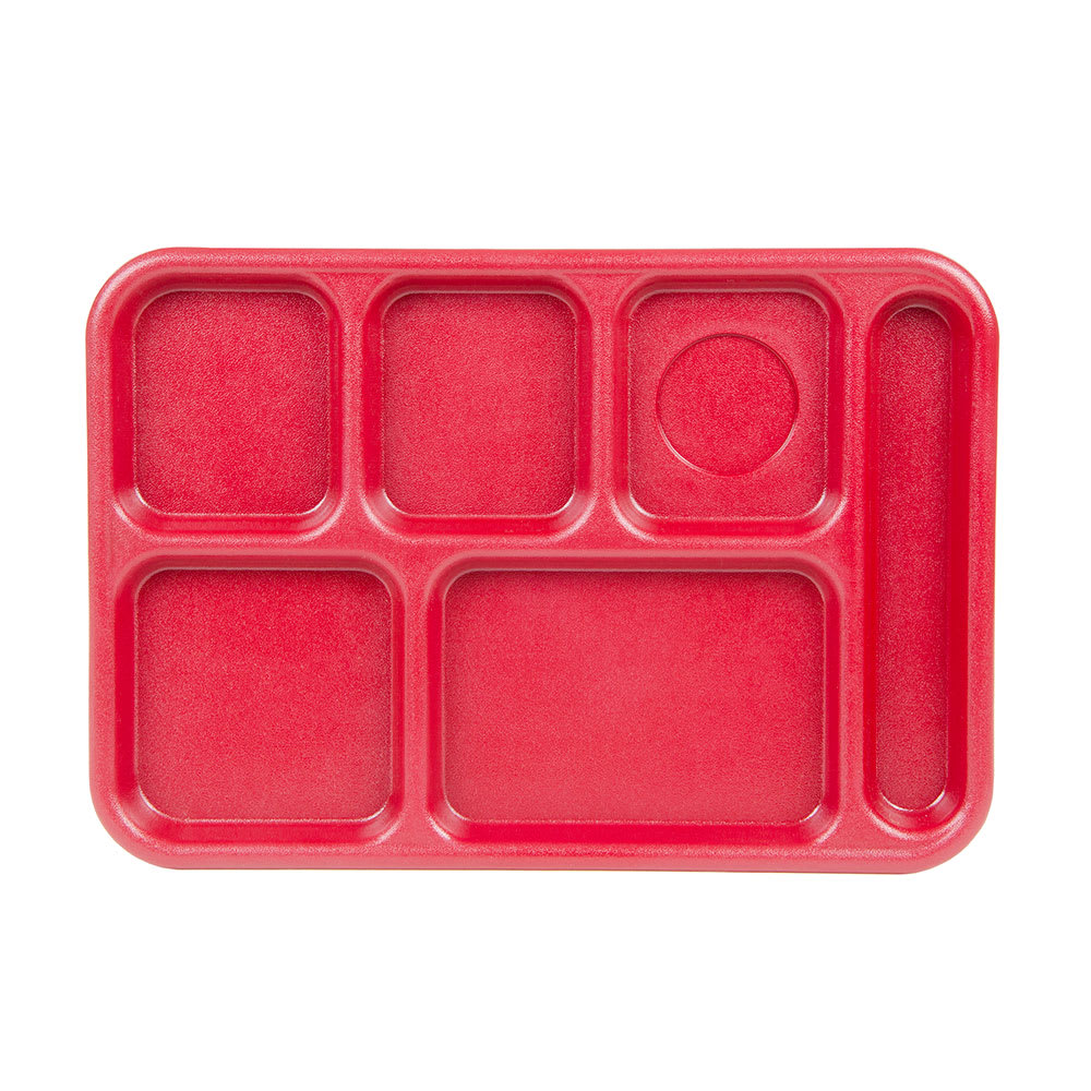144-BCT1014163 Plastic Rectangular Tray w/ (6) Compartments, 10" x 14 1/2", Red