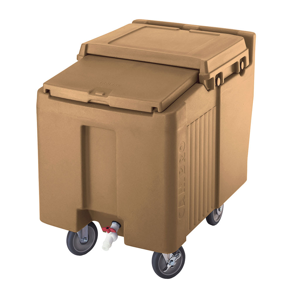 144-ICS125LB157 125 lb SlidingLid™ Insulated Mobile Ice Caddy - Plastic, Coffee Beige