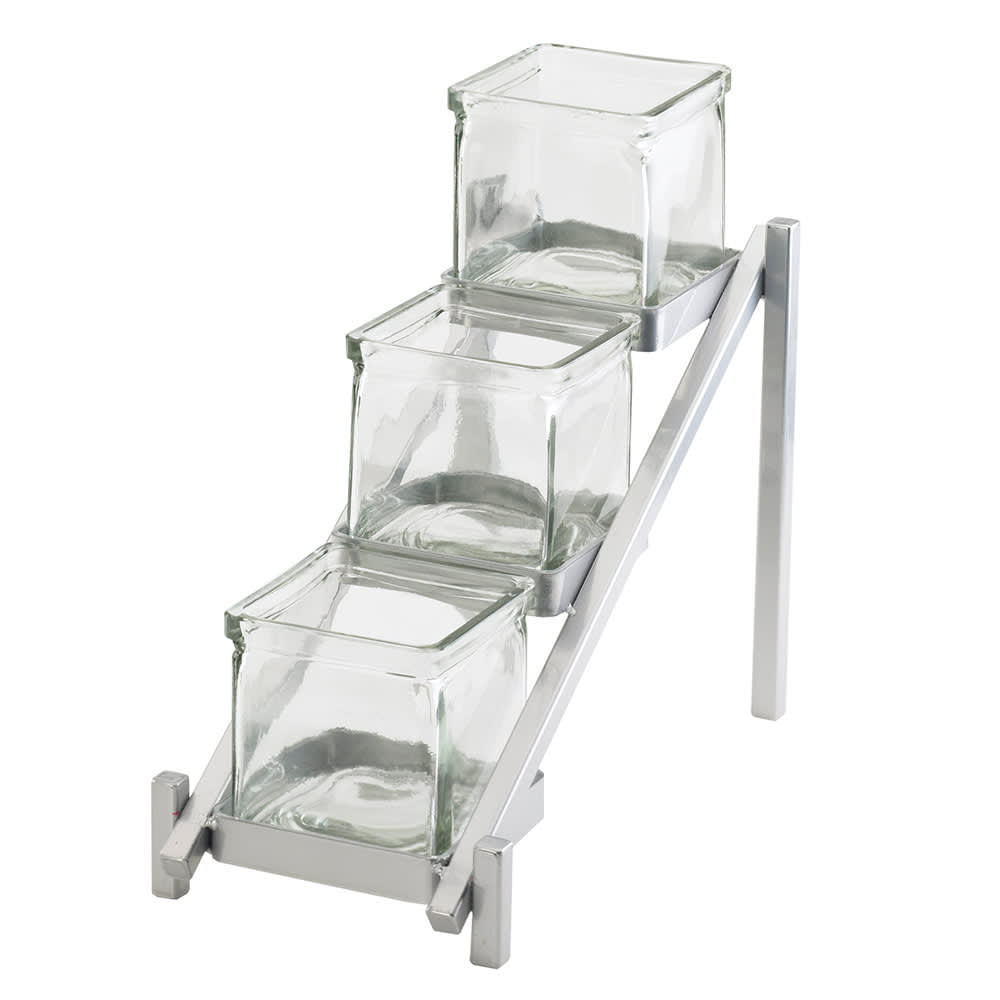 151-114974 Rectangular 3 Compartment Condiment Jar Display - Clear/Silver
