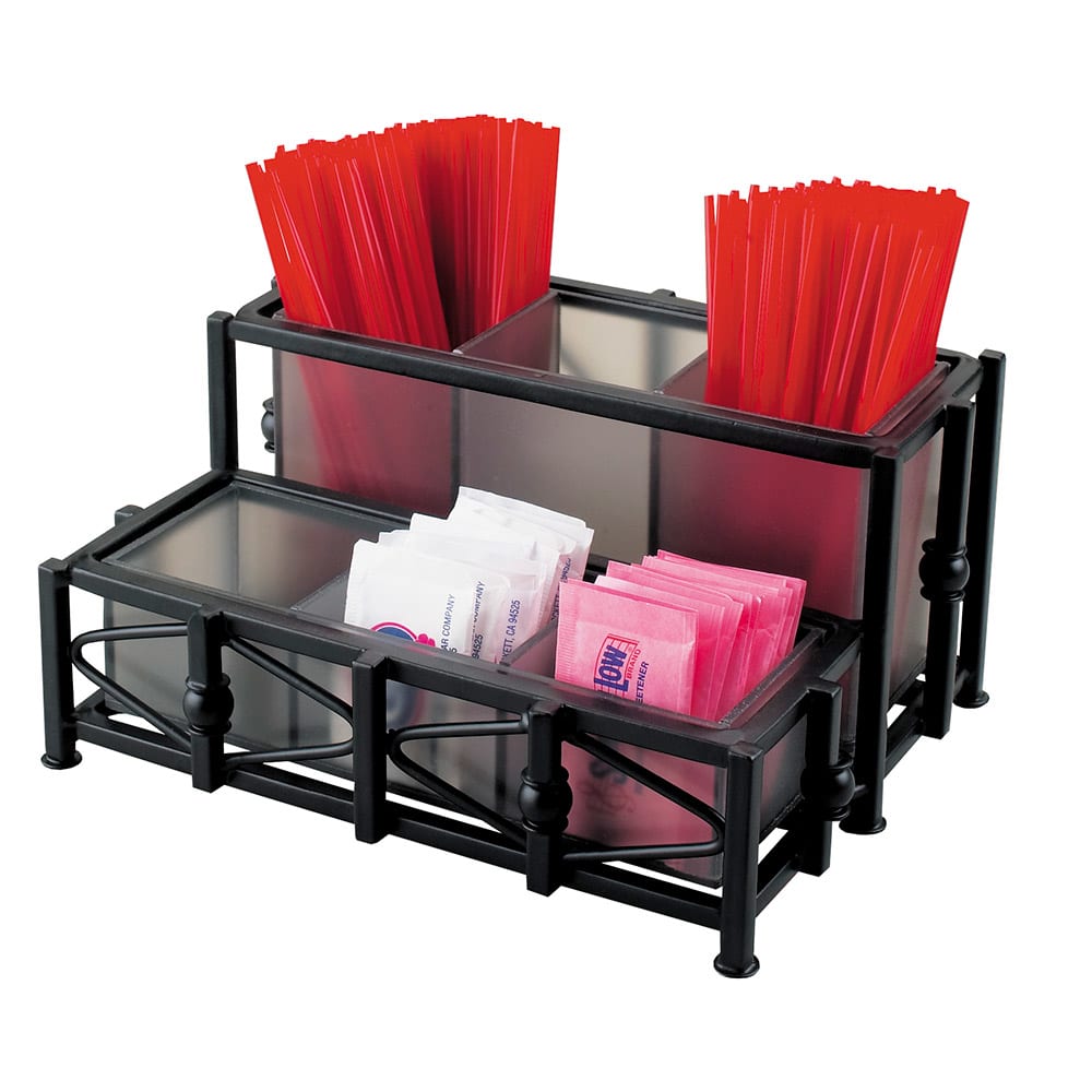 151-1252 Rectangular 6 Compartment Condiment Jar Display - Clear/Black