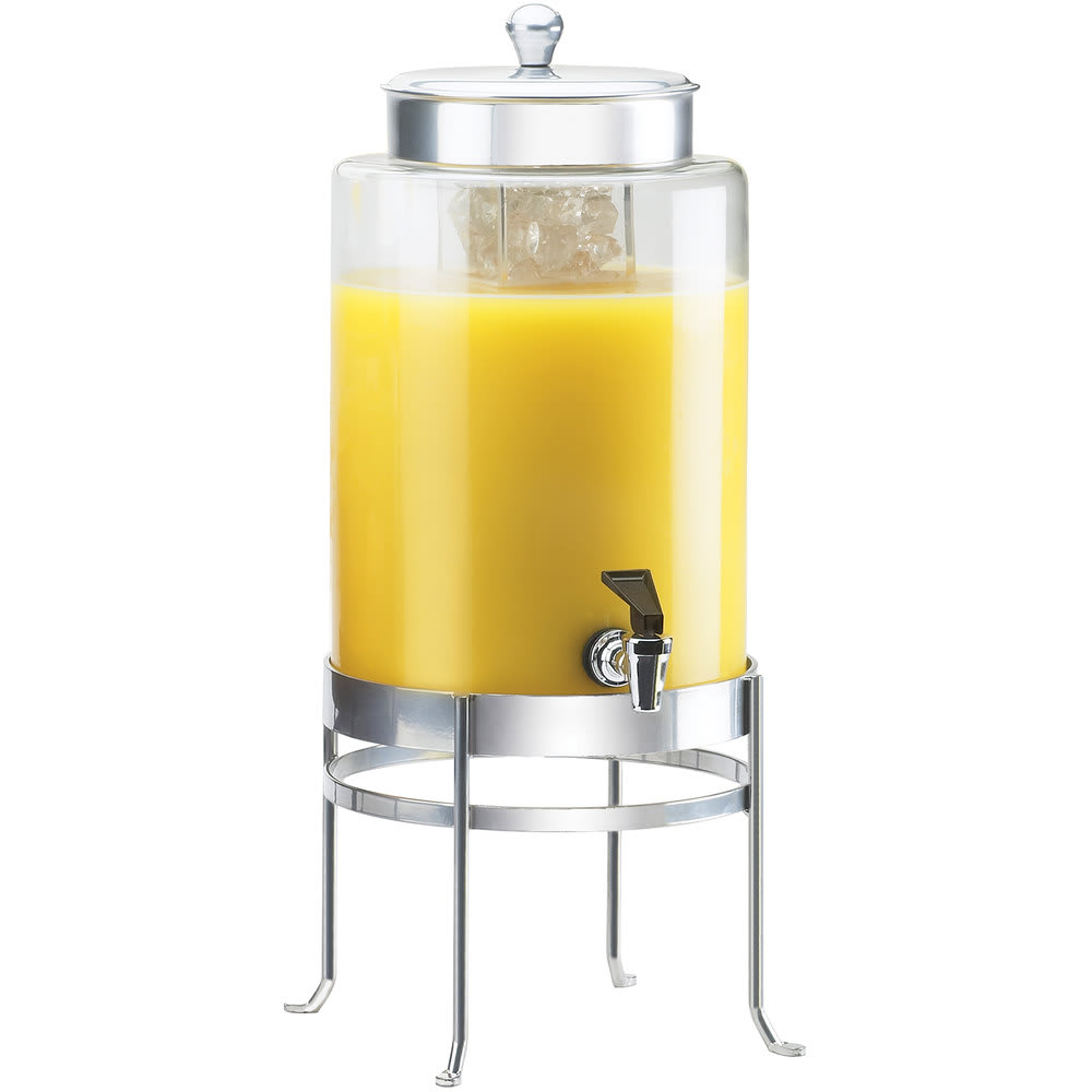 Cal-Mil 1580-2INF-74 SoHo 2 Gallon Round Glass Beverage Dispenser w/ Infusion Chamber - Silver Metal Base