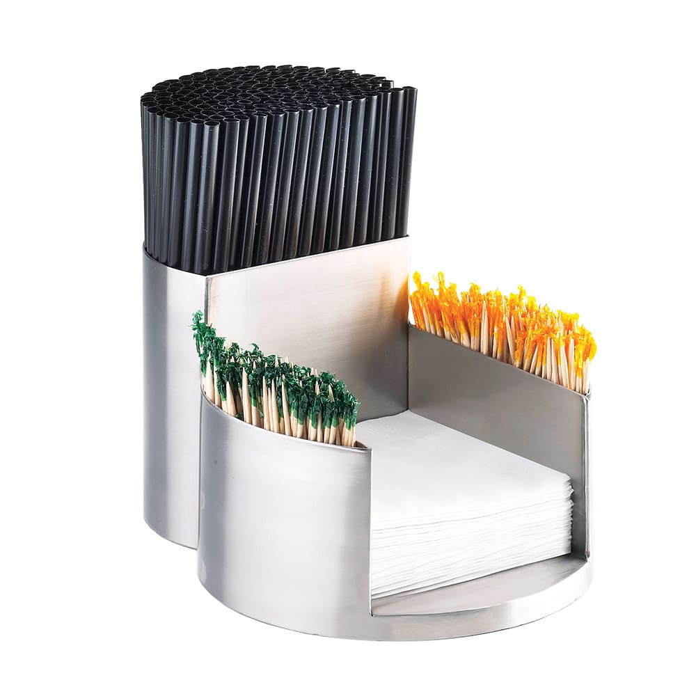 151-185355 Mixology Napkin, Tooth Pick, Straw Organizer - Stainless Steel