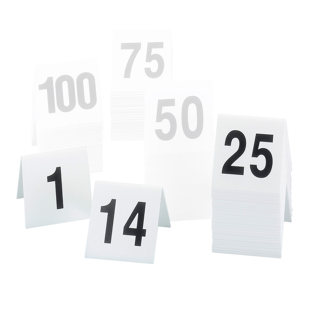 151-227 Tabletop Number Tents - #1-25, 3" x 3", White/Black