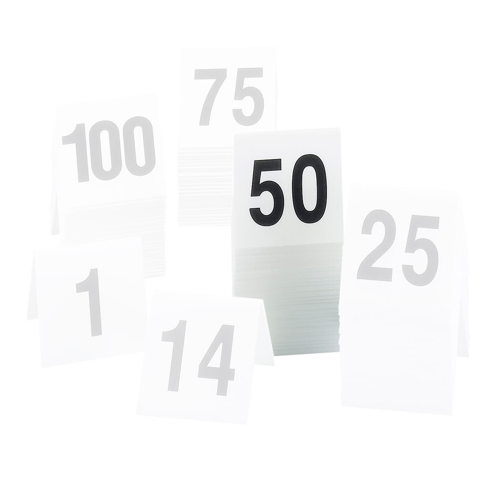 151-2271 Tabletop Number Tents - #26-50, 3" x 3", White/Black