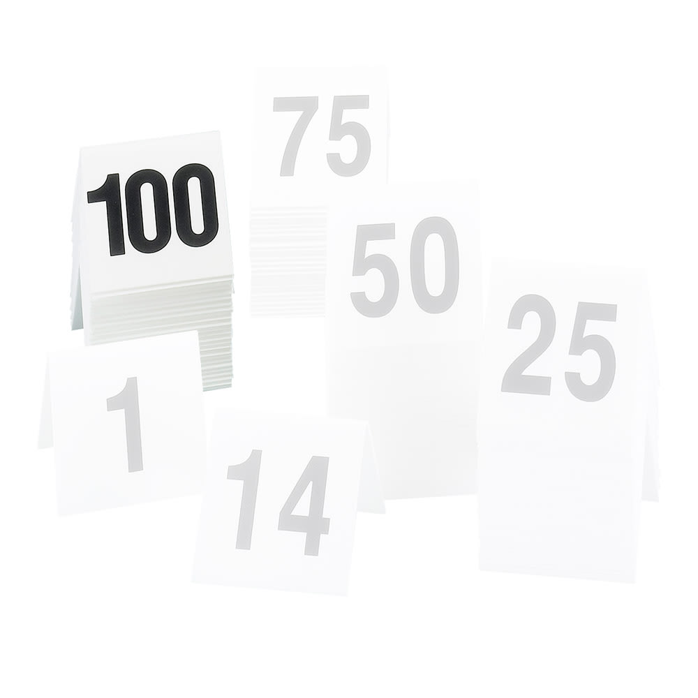 151-2273 Tabletop Number Tents - #76-100, 3" x 3", White/Black
