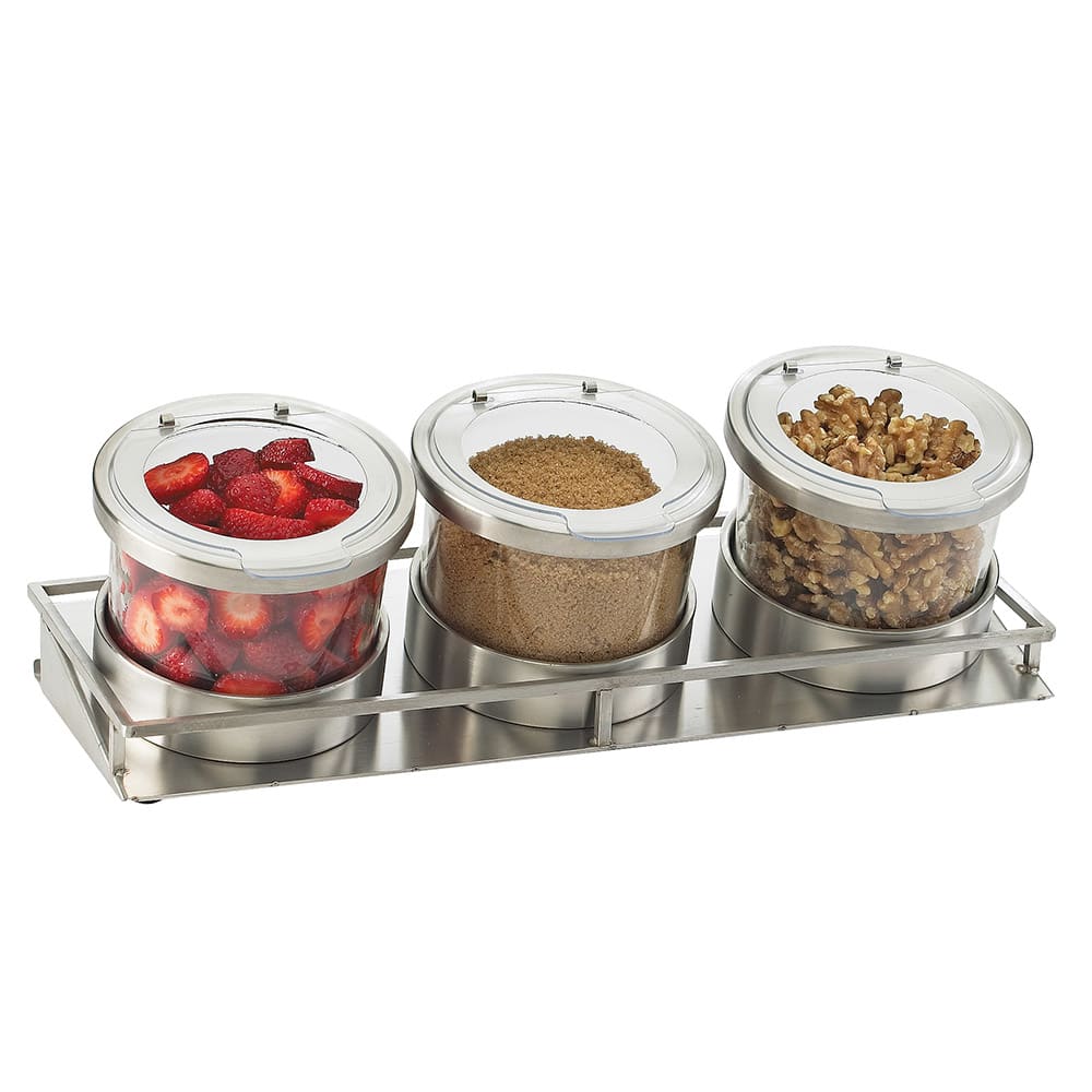 151-1850455HL (3) Compartment Bar Garnish Tray - Flat Hinged Lid