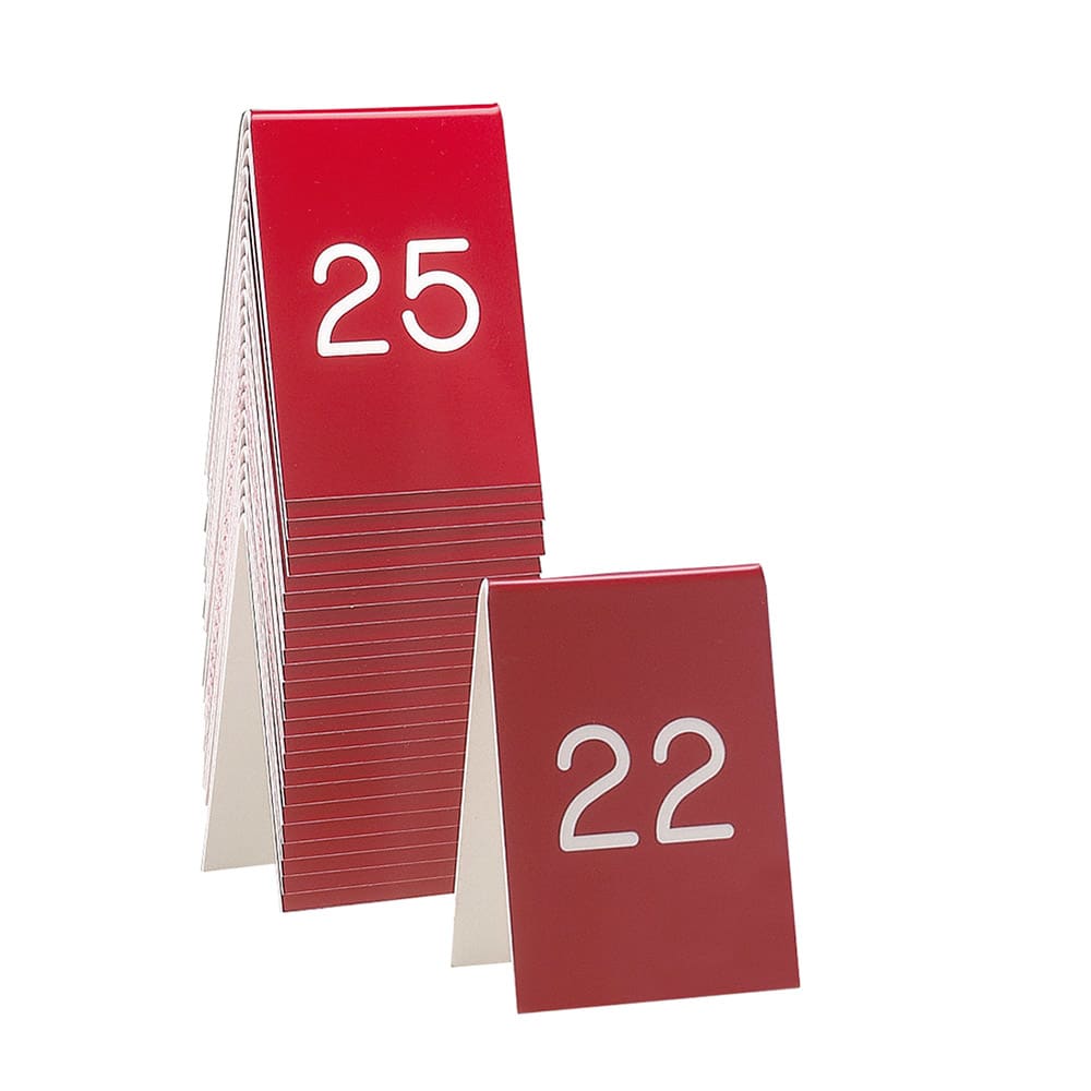 Cal-Mil 271B-1 Tabletop Number Tents - #26 50, 3 1/2" x 5", Red/White
