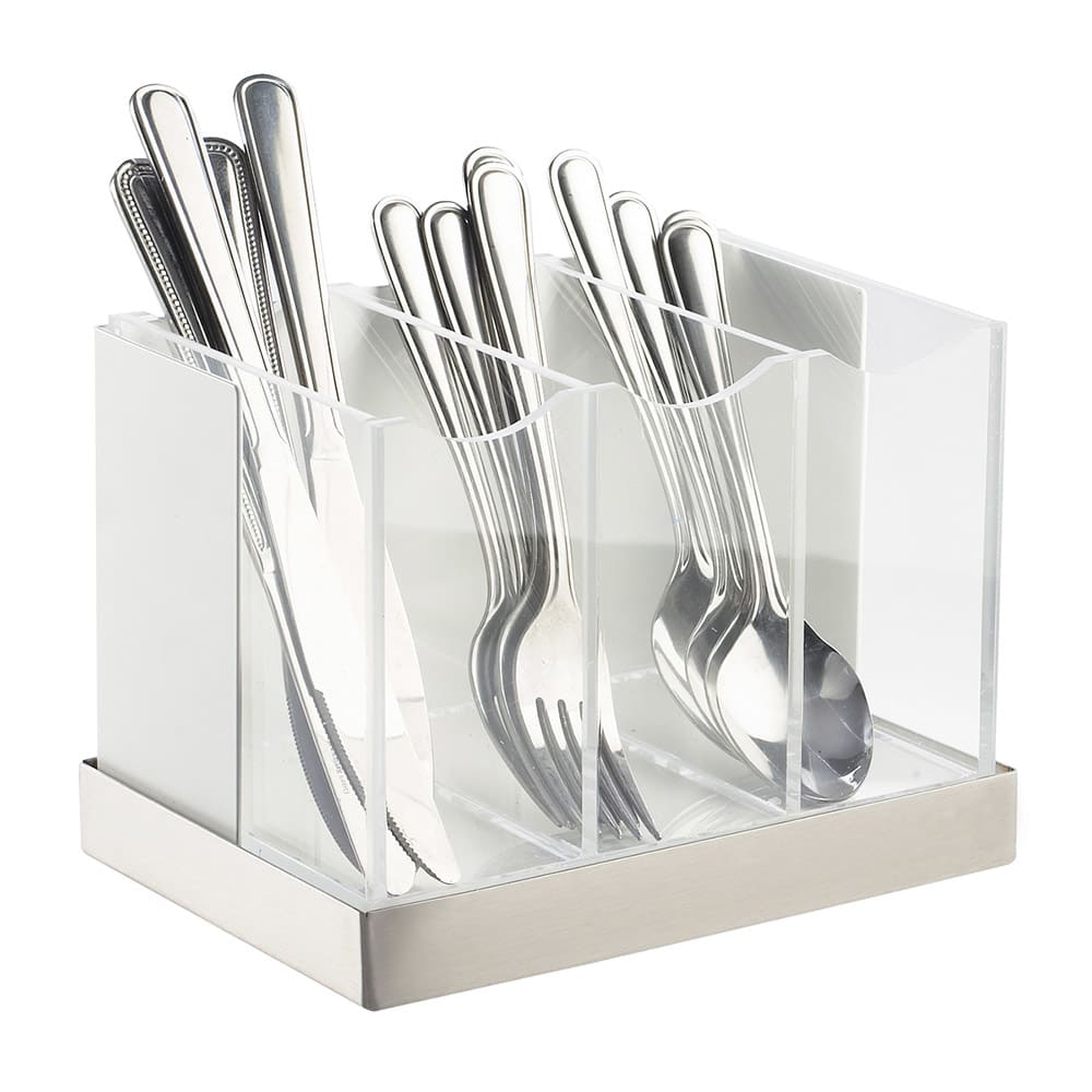 151-301555 3 Bin Luxe Flatware Holder - White, Stainless Steel