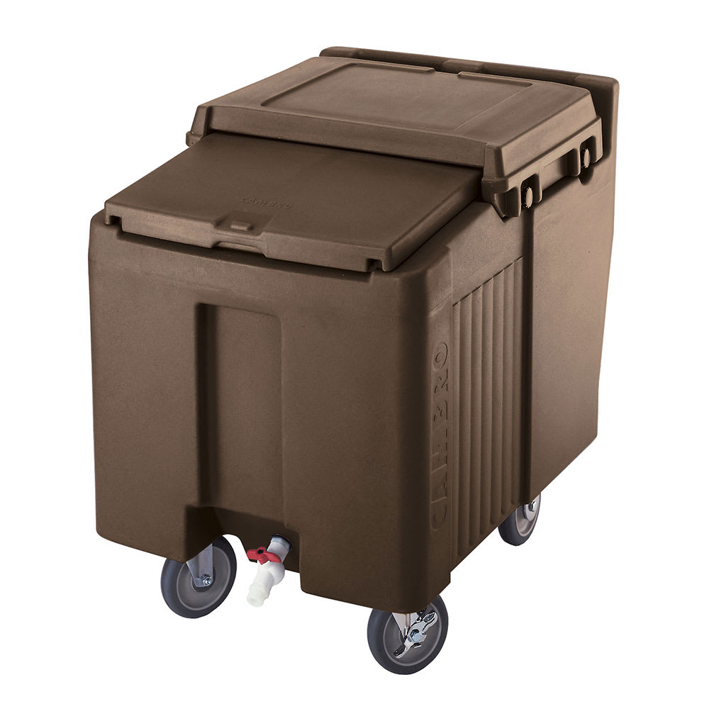 144-ICS125L131 125 lb SlidingLid™ Insulated Mobile Ice Caddy - Plastic, Dark Brown