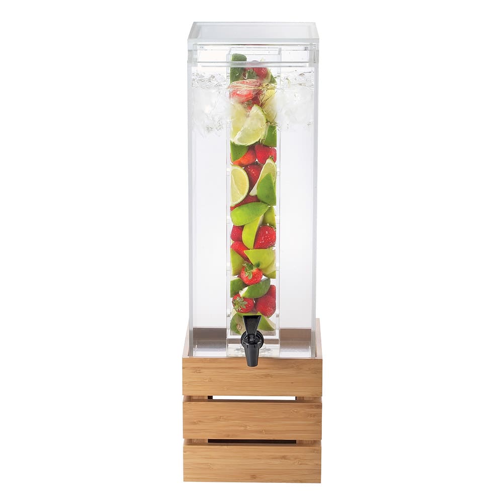 151-3301360 3 gal Beverage Dispenser w/ Ice Tube - Plastic Container, Bamboo Base