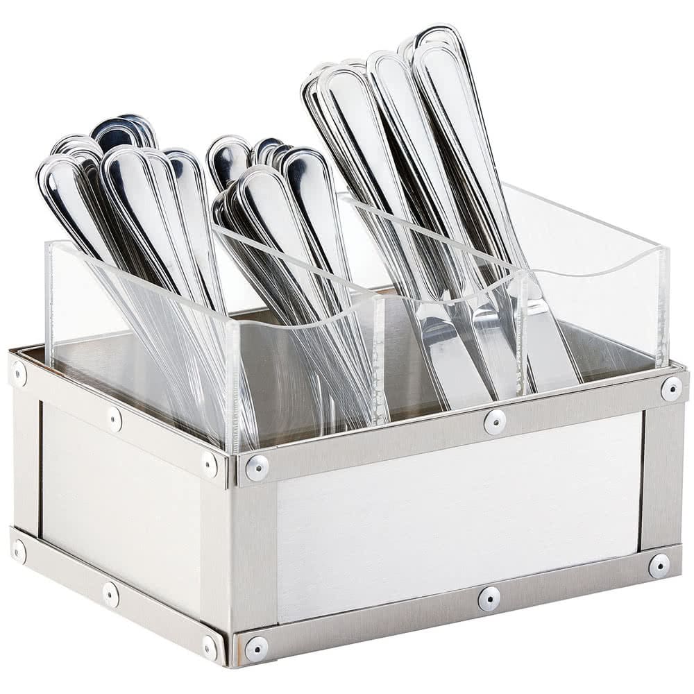 Cal-Mil 3408-55 3 Compartment Flatware Display Organizer - 9" x 6", Brushed Stainless