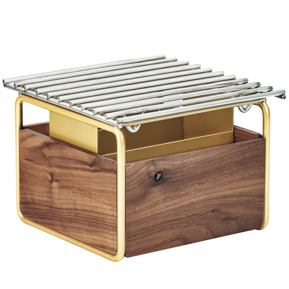 151-371146 12" Square Chafer Grill w/ Fuel Holder, Walnut/Brass