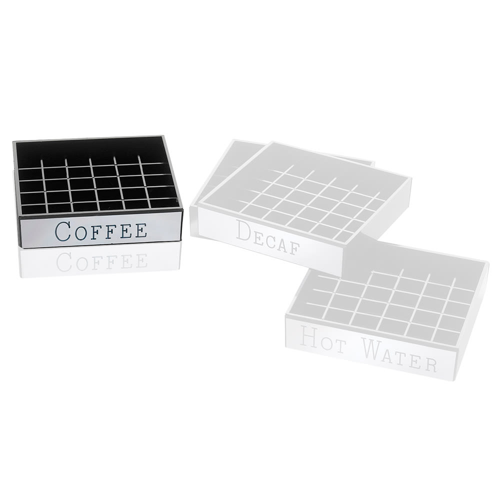 151-6321 4" Square Coffee Engraved Drip Tray, Black w/ Silver Trim