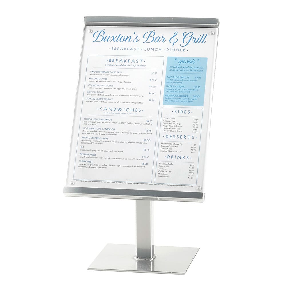 151-11531574 15" Freestanding Menu/Sign Holder - 8" x 11", Silver