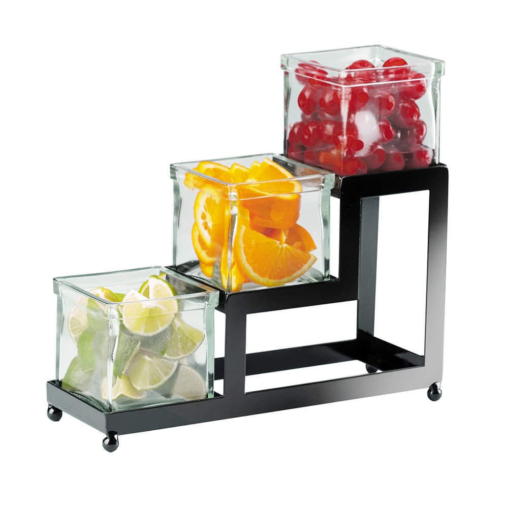 151-1803413 Rectangular 3 Compartment Condiment Jar Display - Clear/Black