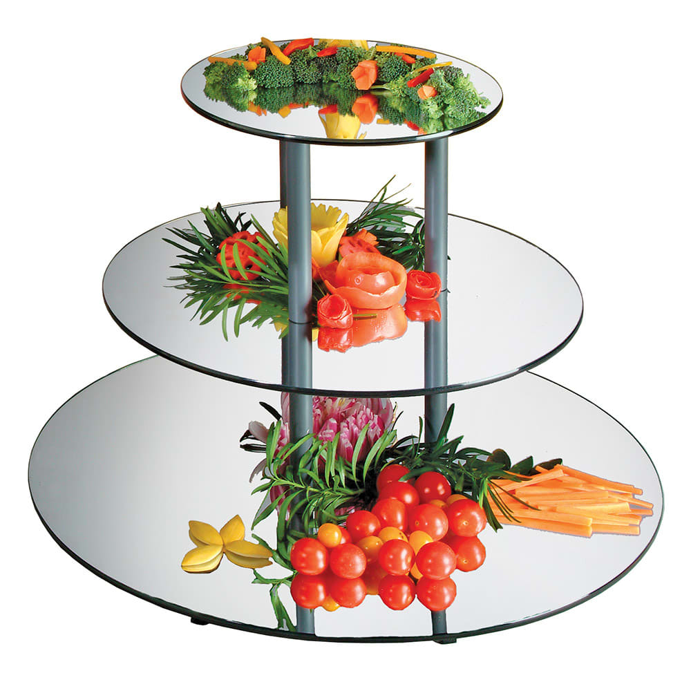 151-MT240 3 Tier Round Gourmet Mirror Riser - Mirror, 24x18 3/4", Black, Acrylic