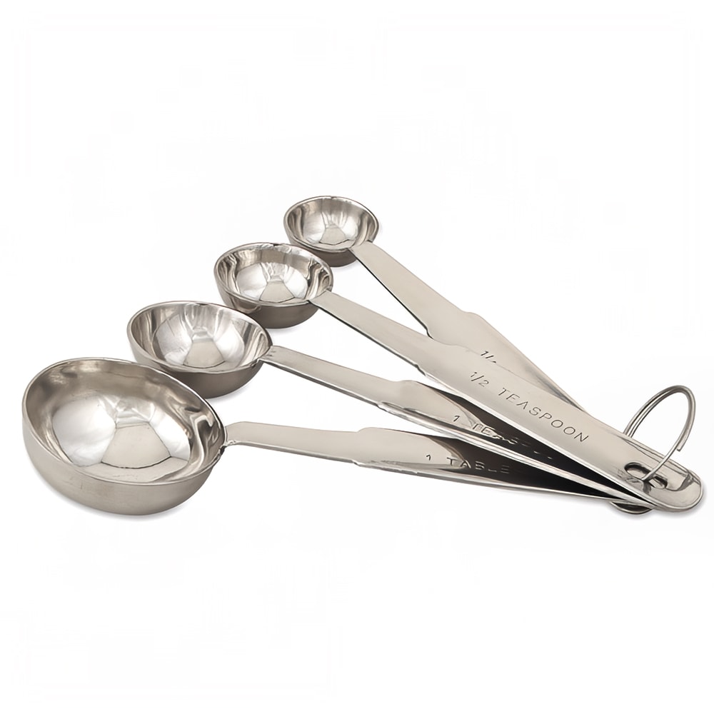  Winco Measuring Spoon Set Stainless Steel 4 Piece 1/4  Teaspoon, 1/2 Teaspoon, 1 Teaspoon, 1 Tablespoon (800000103)