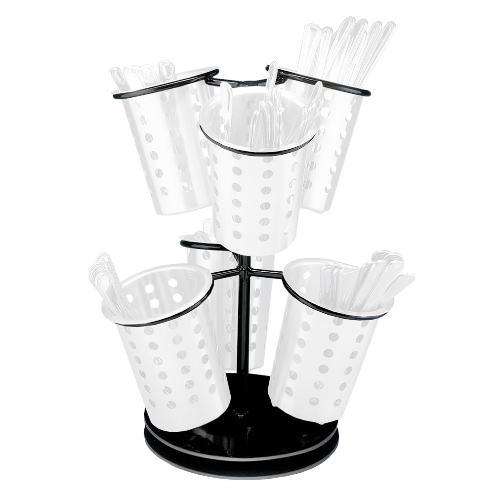 151-122713 6 Ring Cutlery Holder w/ Revolving Black Base, 12 x 15 1/4" High